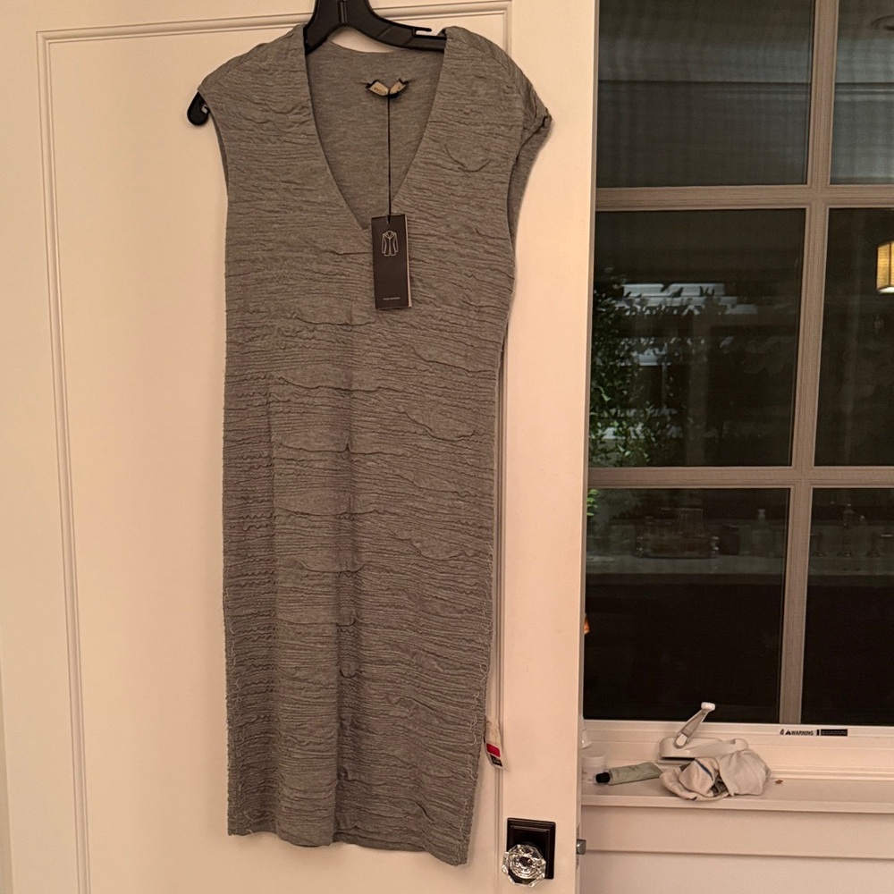 Gray V-Neck Midi Dress - Piazza Sempione